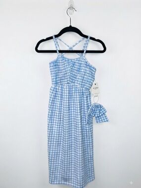 No Comment Blue Gingham Kids Sundress with Bow Accent